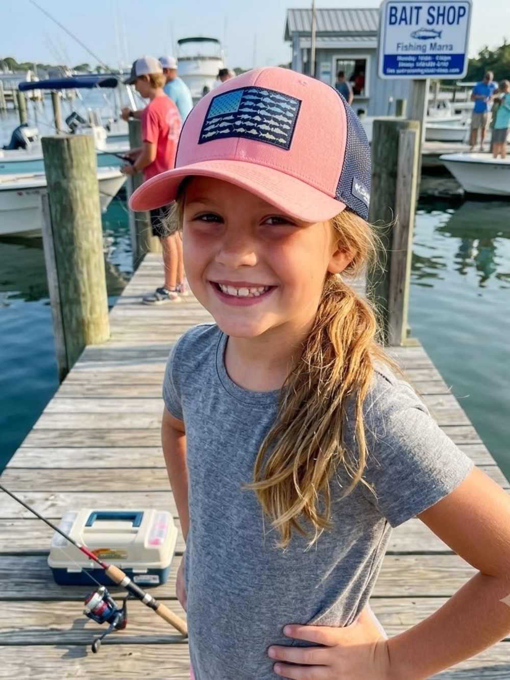 Columbia PFG Youth Coral Pink Fish Flag Trucker Snapback Fishing Hat/Cap One Sz